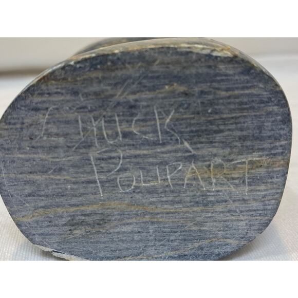 Large Native Chippewa Carved Stone Owl Sculpture By Chuck Poupart - Picture 7 of 15